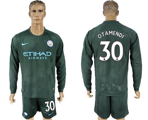 Manchester City #30 Otamendi Sec Away Long Sleeves Soccer Club Jersey